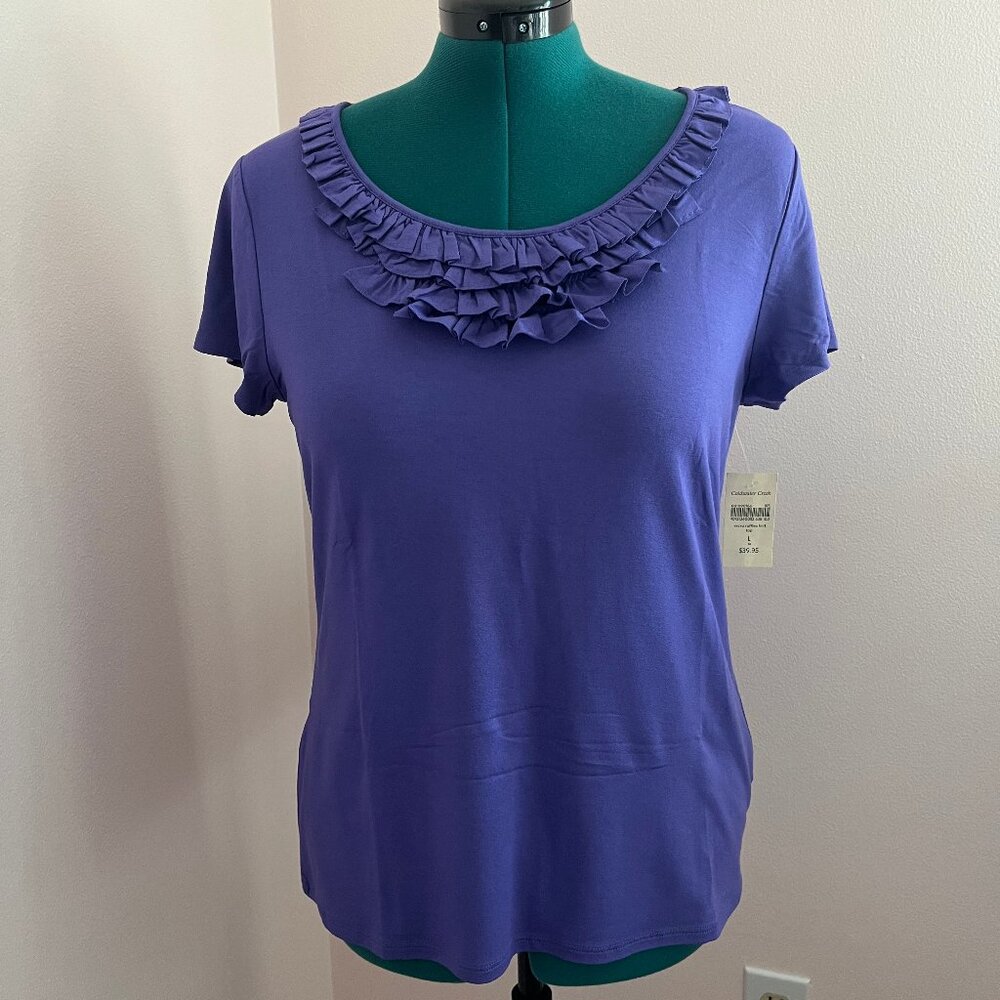 NWT Coldwater Creek Ruffled Shortsleeve Knit Top